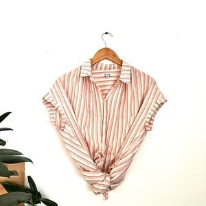 Madewell Slightly Oversized Striped Cropped Sleeve Button Down